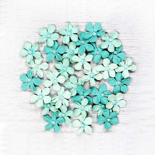 6 Pack Little Birdie Pearl Petites Paper Flowers 32/Pkg-Arctic Ice PEARLPT-69574