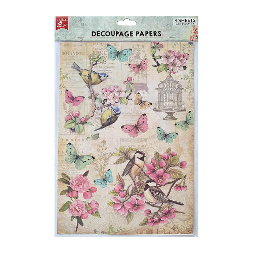 6 Pack Little Birdie Decoupage Paper A4 4/Pkg-Robin Garden DECOUA4-81873 - 8903236641028