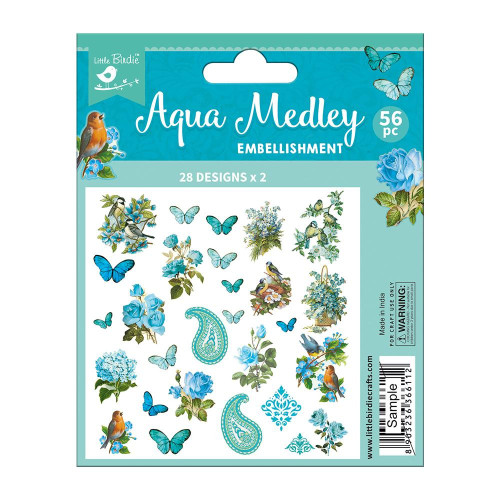 6 Pack Little Birdie Ephemera 56/Pkg-Aqua Medley CR79494