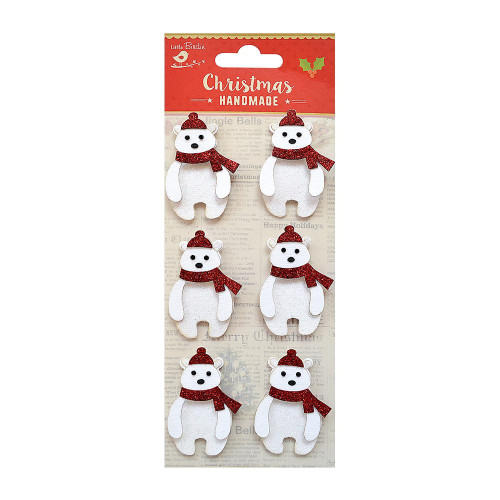 6 Pack Little Birdie Christmas Embellishment 6/Pkg-Glitter Polar Bear CR79879 - 8903236619904