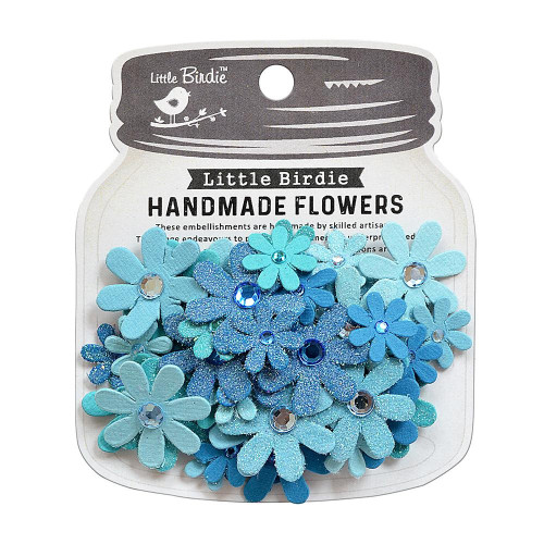 3 Pack Little Birdie Sparkle Florettes Paper Flowers 60/Pkg-Aqua Medley SPRKLFL2-79500 - 8903236616118