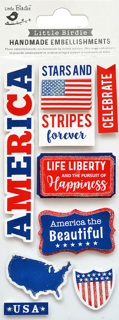6 Pack Little Birdie Sticker Embellishment 8/Pkg-Happy Fourth of July STICKR8-79795 - 8903236619065