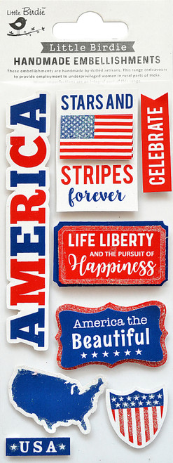 6 Pack - Little Birdie Sticker Embellishment 8/Pkg-Happy Fourth of July - STICKR8-79795 - 8903236619065