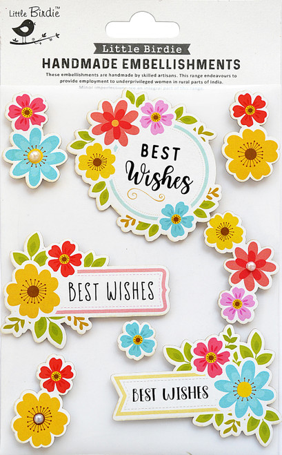 6 Pack Little Birdie Sticker Embellishment 8/Pkg-Best Wishes Floral STICKR8-77684 - 8903236597578