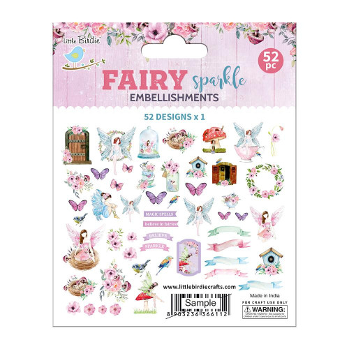 6 Pack Little Birdie Ephemera Embellishment 52/Pkg-Fairy Sparkle EPHM52-79492 - 8903236616033