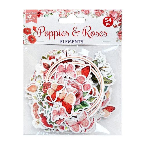 6 Pack Little Birdie Ephemera Embellishment 52/Pkg-Poppies & Roses EPHM52-84082 - 8903236663761