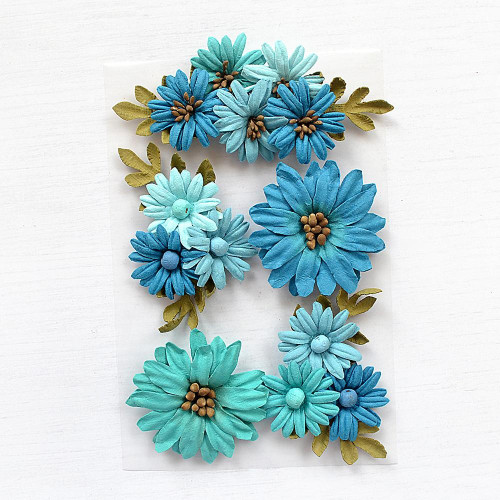 3 Pack - Little Birdie Fairy Garden Paper Flowers 5/Pkg-Aqua Medley - 5A0029DH-79411