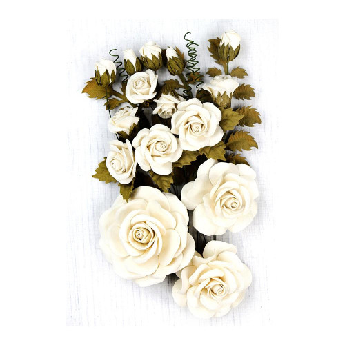 3 Pack - Little Birdie Rosalind Paper Flowers 21/Pkg-Moon Light - ROSALIND-69299