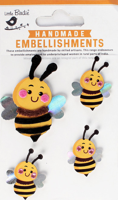 6 Pack - Little Birdie Resin Embellishments 4/Pkg-Honey Bee - CR95647 - 8903236781007
