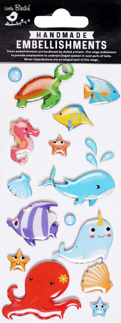 6 Pack - Little Birdie Resin Sticker Embellishments 18/Pkg-Sea Life - CR95508 - 8903236779615