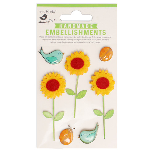 6 Pack - Little Birdie Resin Embellishments 7/Pkg-Sunflower Meadow - CR95576 - 8903236780291