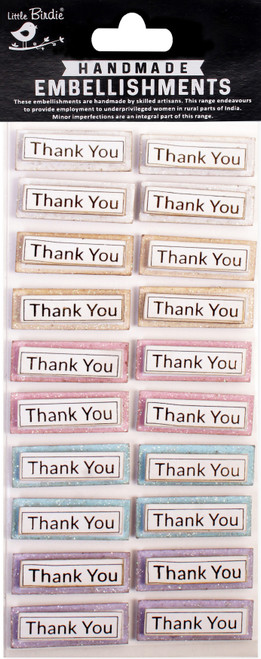 6 Pack - Little Birdie Sentiment Embellishment 20/Pkg-Sparkly Thank You - CR95634 - 8903236780871