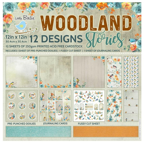 2 Pack Little Birdie Woodland Stories Cardstock Pack 12"X12" 12/Pkg-Woodland Stories CR79509 - 8903236616200