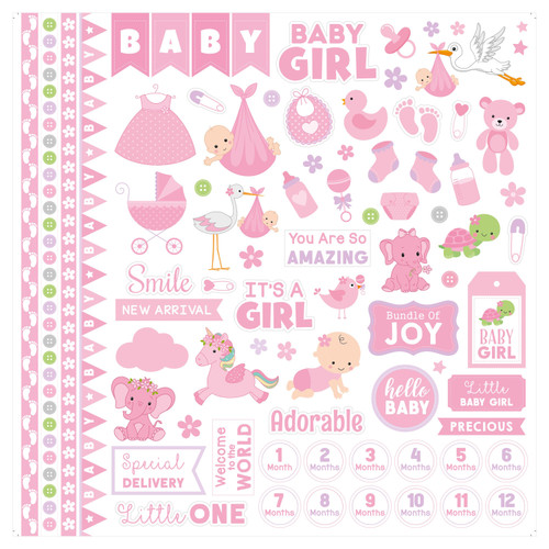 3 Pack - Little Birdie Little Miracle Cardstock Pack 12"X12" 12/Pkg-Baby Girl - CR85668 3 Pack - Little Birdie Little Miracle Cardstock Pack 12"X12" 12/Pkg-Baby Girl - CR85668