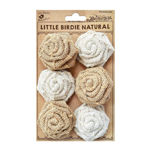 3 Pack Little Birdie Burlap English Roses 6/Pkg-Natural & Cream CR33464 - 8903236211191