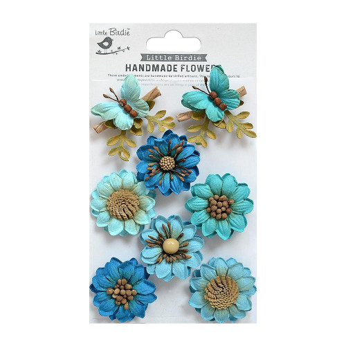 3 Pack - Little Birdie Arcadia Paper Flowers 8/Pkg-Aqua Medley - ARCADIA-79578 - 8903236616897