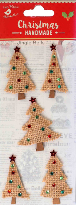 6 Pack Little Birdie Christmas Burlap Sticker Embellishment 5/Pkg-Tree CR29219 - 8903236173529