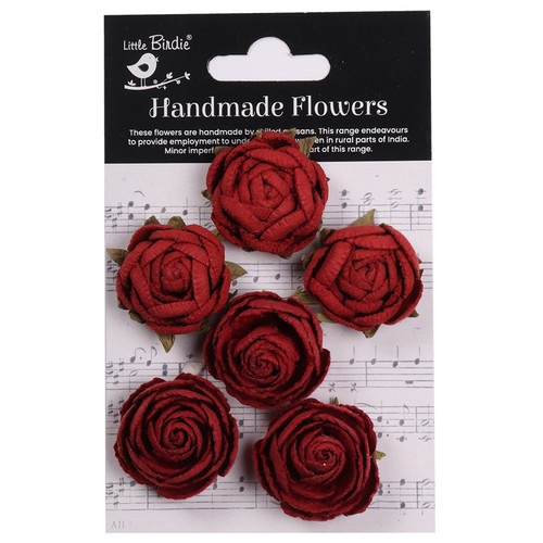 6 Pack - Little Birdie English Roses Paper Flowers 6/Pkg-Cardinal Red - CR94305 - 8903236767582