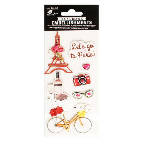 6 Pack - Little Birdie Travel Sticker Embellishment 7/Pkg-Let's Go To Paris - CR95611 - 8903236780642