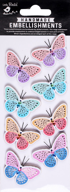 6 Pack - Little Birdie Glitter Handmade Embellishment 8/Pkg-Vivid Butterflies - CR95637 - 8903236780901
