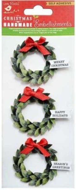 6 Pack Little Birdie Christmas Glitter Sticker Embellishment 3/Pkg-Holiday Wreath CR83333 - 8903236656268