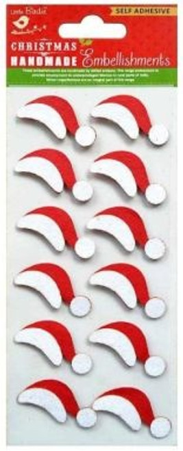 6 Pack Little Birdie Christmas Glitter Sticker Embellishment 12/Pkg-Santa Claus Hat CR83331 - 8903236656244