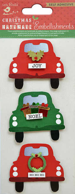6 Pack Little Birdie Christmas Glitter Sticker Embellishment 3/Pkg-Joyful Journey CR83543 - 8903236658361
