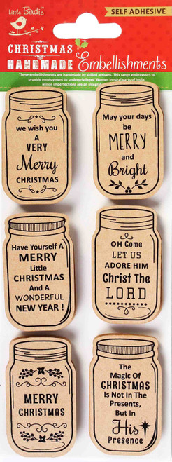 6 Pack Little Birdie Kraft Printed Mason Jar Tags 6/Pkg-Merry Christmas CR51926 - 8903236097504