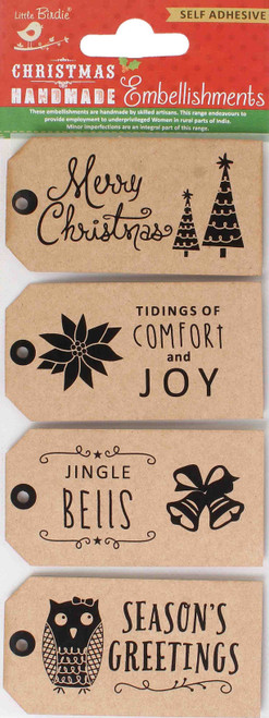 6 Pack - Little Birdie Kraft Printed Tags 4/Pkg-Comfort and Joy - CR51929 - 8903236097535
