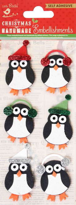 6 Pack Little Birdie Christmas Glitter Sticker Embellishment 6/Pkg-Winter Penguin CR83337 - 8903236656305