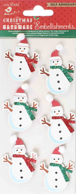 6 Pack Little Birdie Christmas Glitter Sticker Embellishment 6/Pkg-Sparkle Snowman CR83541 - 8903236658347