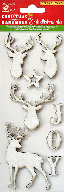 6 Pack Little Birdie Christmas Sticker Embellishment 8/Pkg-Festive Stag CR76144 - 8903236582161