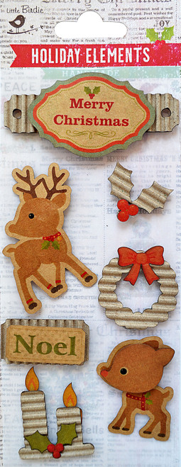 6 Pack - Little Birdie Christmas Sticker Embellishment 7/Pkg-Noel - CR49474 - 8903236071405
