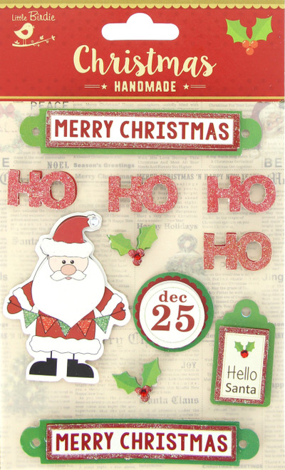 6 Pack Little Birdie Christmas Sticker Embellishment 11/Pkg-Santa CR72308 - 8903236542974