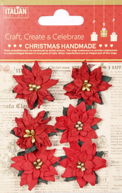 6 Pack Little Birdie Christmas Embellishment 8/Pkg-Poinsettia Glory CR94447 - 8903236769005