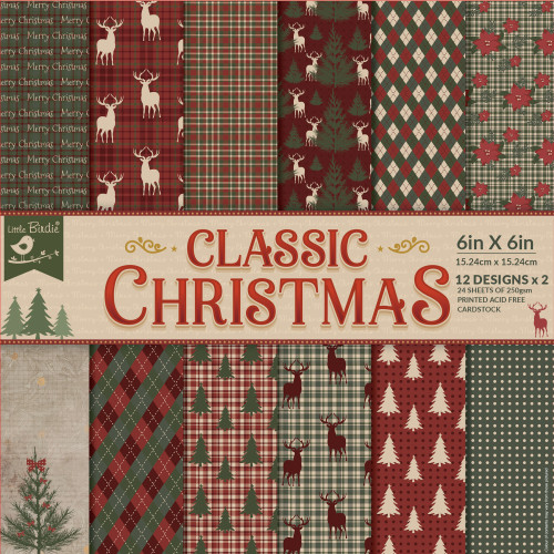 Little Birdie Cardstock 24 Sheet Pack 6"X6"-Classic Christmas CR93349 - 8903236758023