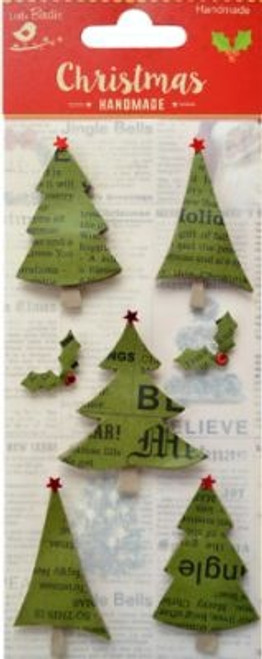 6 Pack Little Birdie Christmas Sticker Embellishment 7/Pkg-Kraft Tree CR39887 - 8903236274820