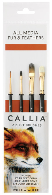 Willow Wolfe Callia Artist All Media Fur & Feather Brush Set-Liner, Filbert Combs, Dodo Drybrush - 1200ST12 - 628215002048