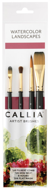 Willow Wolfe Callia Artist Watercolor Landscapes Brush Set-Filbert Comb, Mini Mop, Round, Flat Wash 1200ST11 - 628215002031