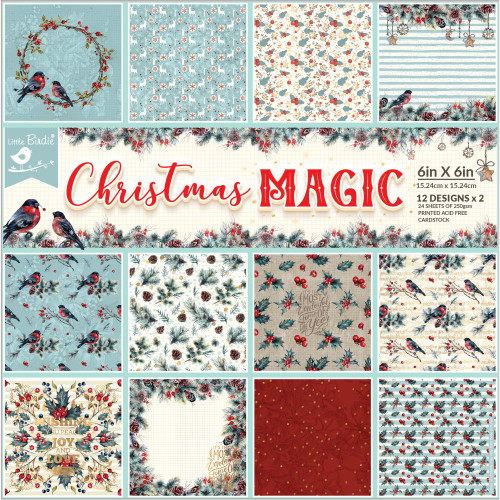 Little Birdie Cardstock 24 Sheet Pack 6"X6"-Christmas Magic CR93346 - 8903236757996