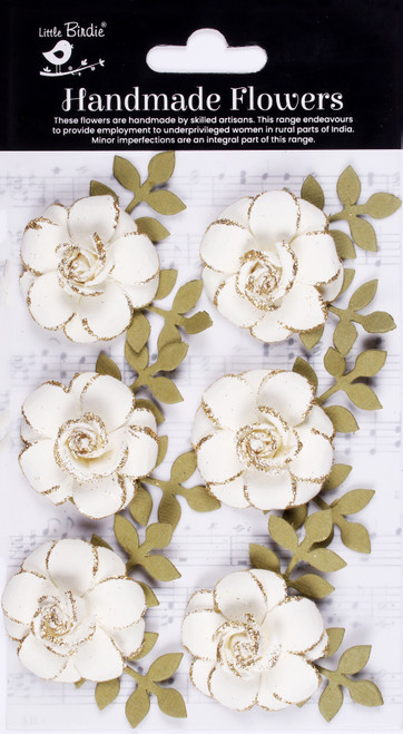 Little Birdie Pixie Rose Paper Flowers 6/Pkg-Ivory Pearl - CR93306 - 8903236757590