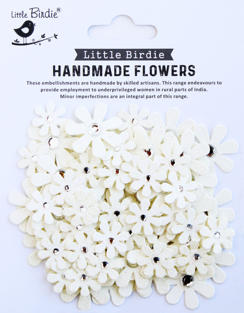 Little Birdie Sparkle Florettes Paper Flowers 80/Pkg-Ivory Pearl CR92819 - 8903236752724