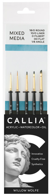 Willow Wolfe Callia Artist Mixed Media Detail Brush Set-Round, Liner, Filbert, Flat, Angle - 1200SET4 - 628215001003