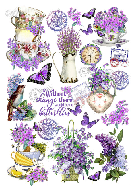 Little Birdie Deco Transfer Sheet A4-Lavender Blossoms TRNSFR1-85675 - 8903236680676