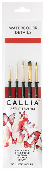 Willow Wolfe Callia Artist Watercolor Details Brush Set-Spotter, Fine Round, Round, Angle, Flat - 1200ST10 - 628215002024