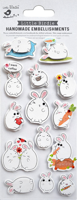 Little Birdie Handmade 3D Embellishments 14/Pkg-Bunnies CR83864 - 8903236661576