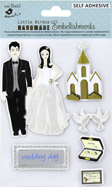 Little Birdie 3D Embellishment 6/Pkg-Wedding Day - CR83664 - 8903236659573