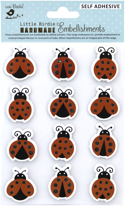 Little Birdie 3D Embellishment 12/Pkg-Ladybug Sparkle CR83669 - 8903236659627