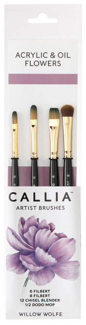 Willow Wolfe Callia Artist Acrylic & Oil Flowers Brush Set-Filberts, Chisel, Dodo Mop - 1200ST15 - 628215002079