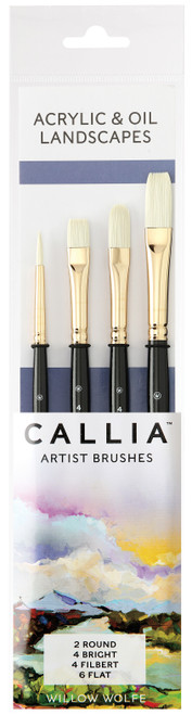 Willow Wolfe Callia Artist Acrylic & Oil Landscape Brush Set-Round, Bright, Filbert, Flat 1200ST16 - 628215002086